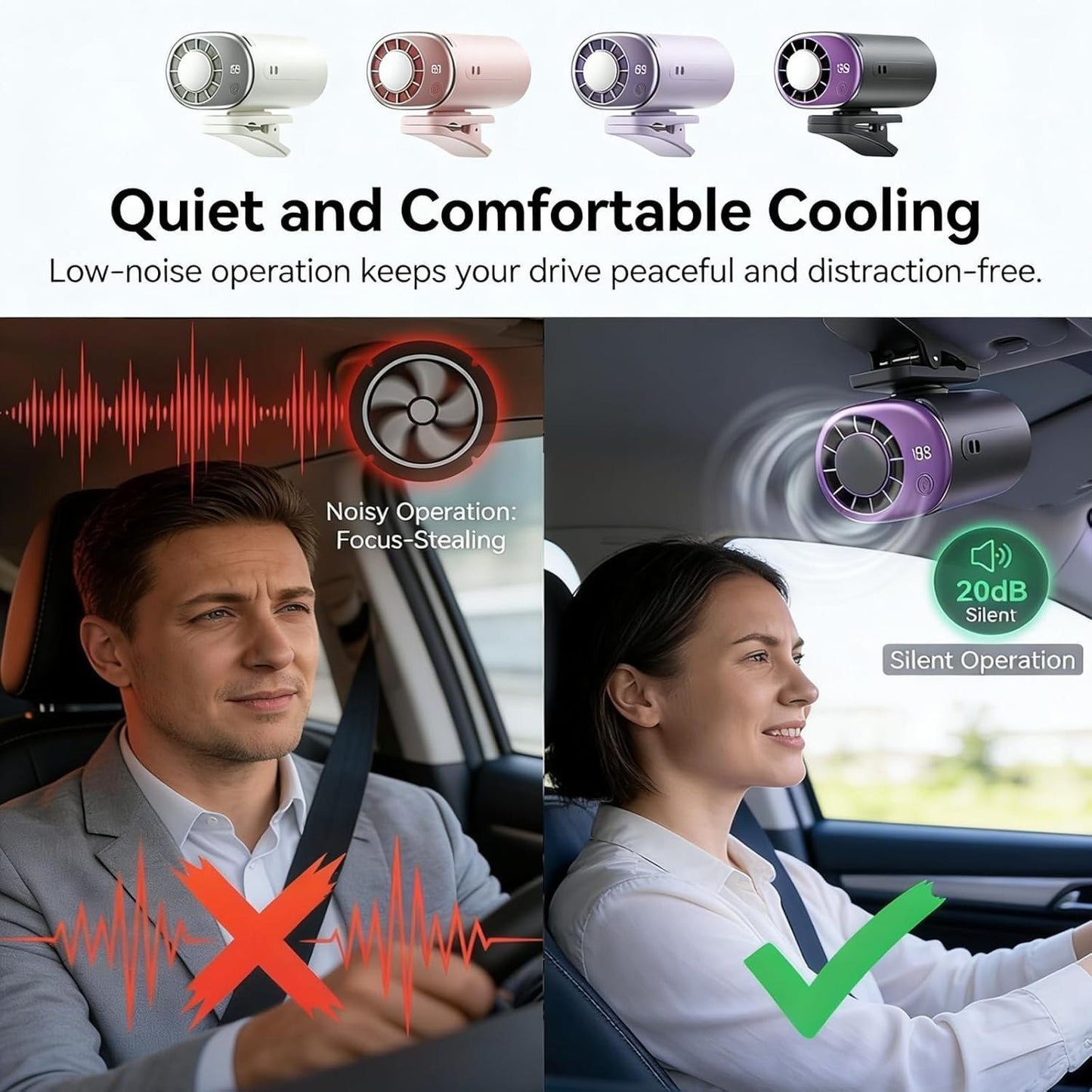 Safe Clip-On Cooling Fan for Car Seats — 360° Adjustable, Rechargeable & Long-Lasting