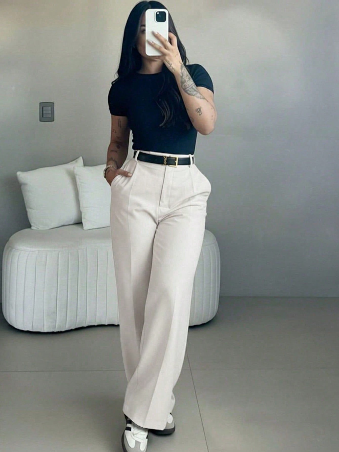 High-Waist Straight-Leg Pants