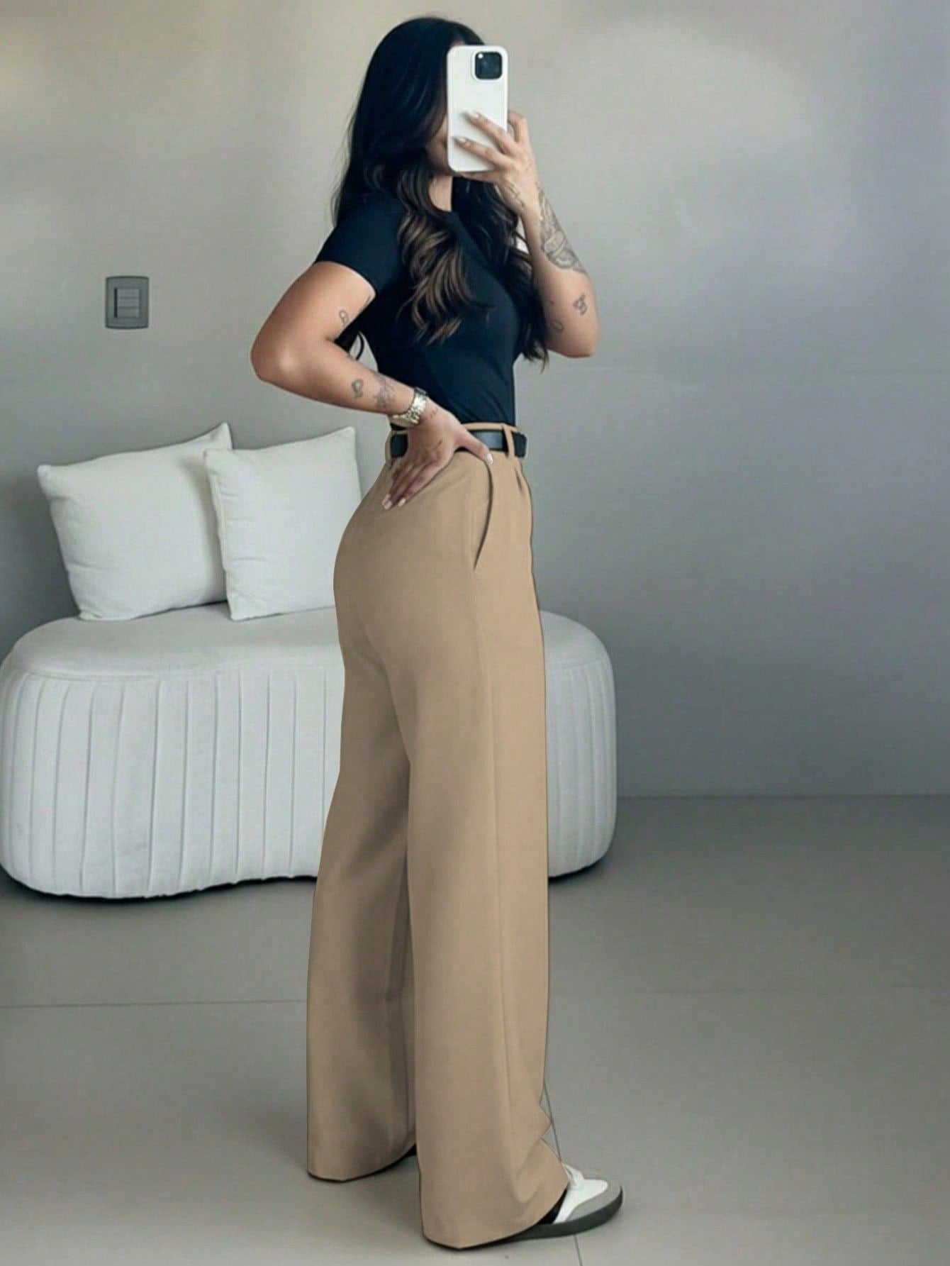 High-Waist Straight-Leg Pants