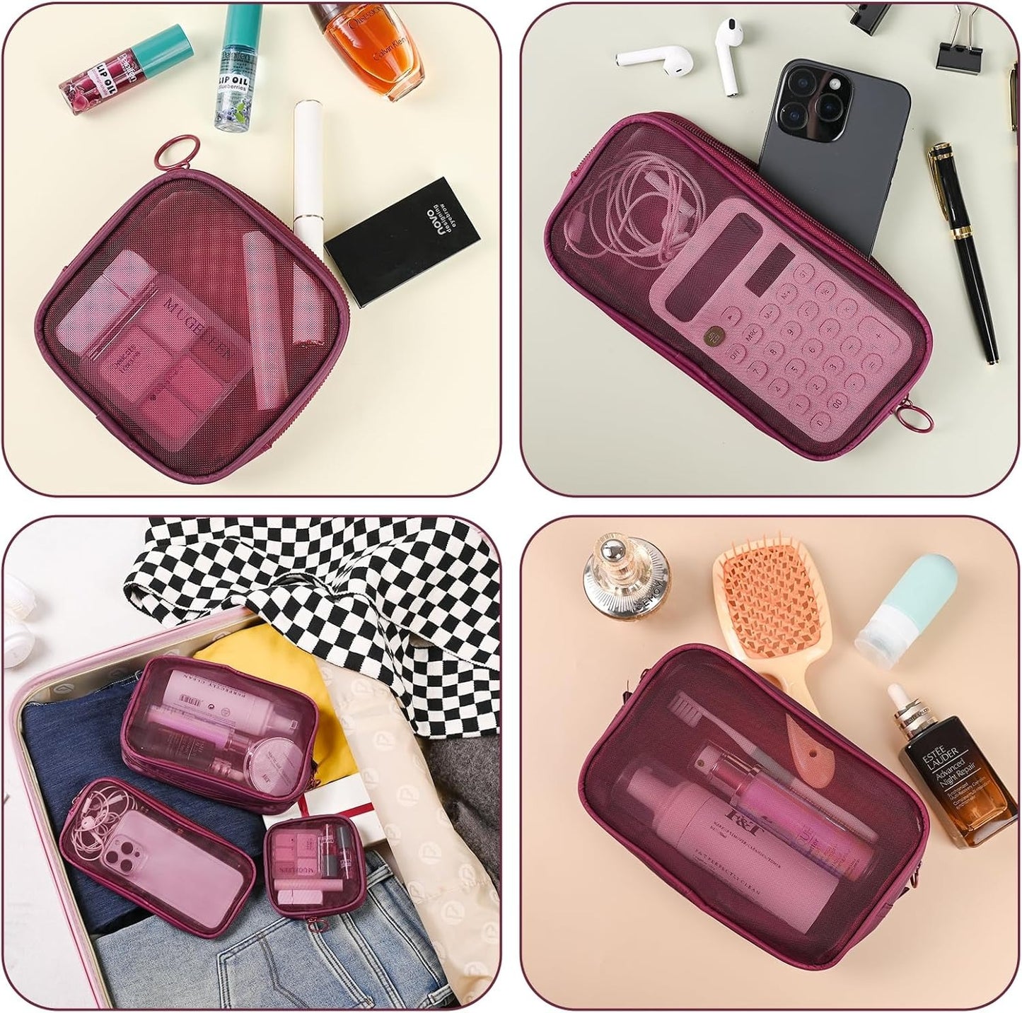 4-Piece Mesh Makeup Bag Set — See, Pack & Organize Everything Faster