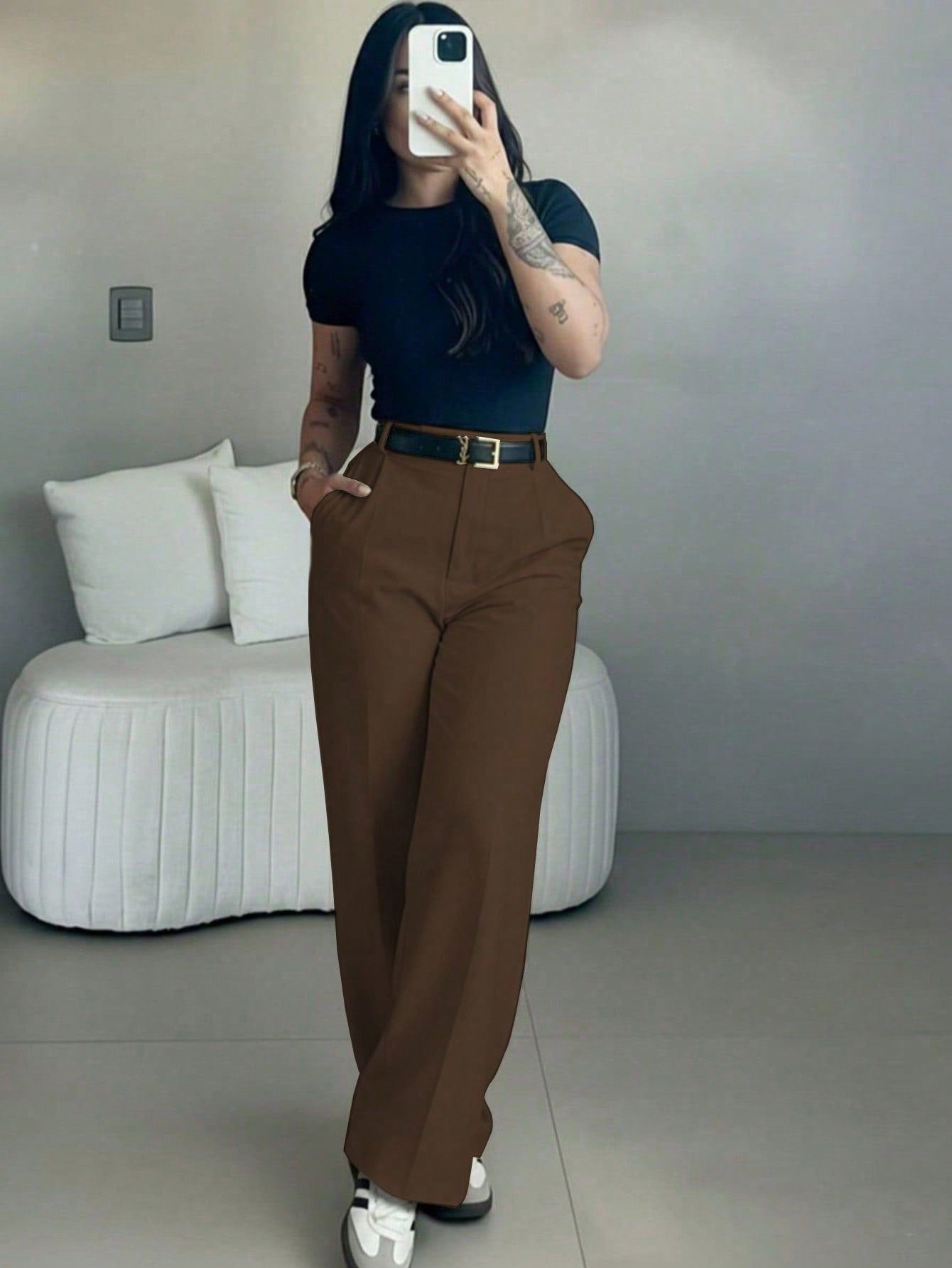 High-Waist Straight-Leg Pants