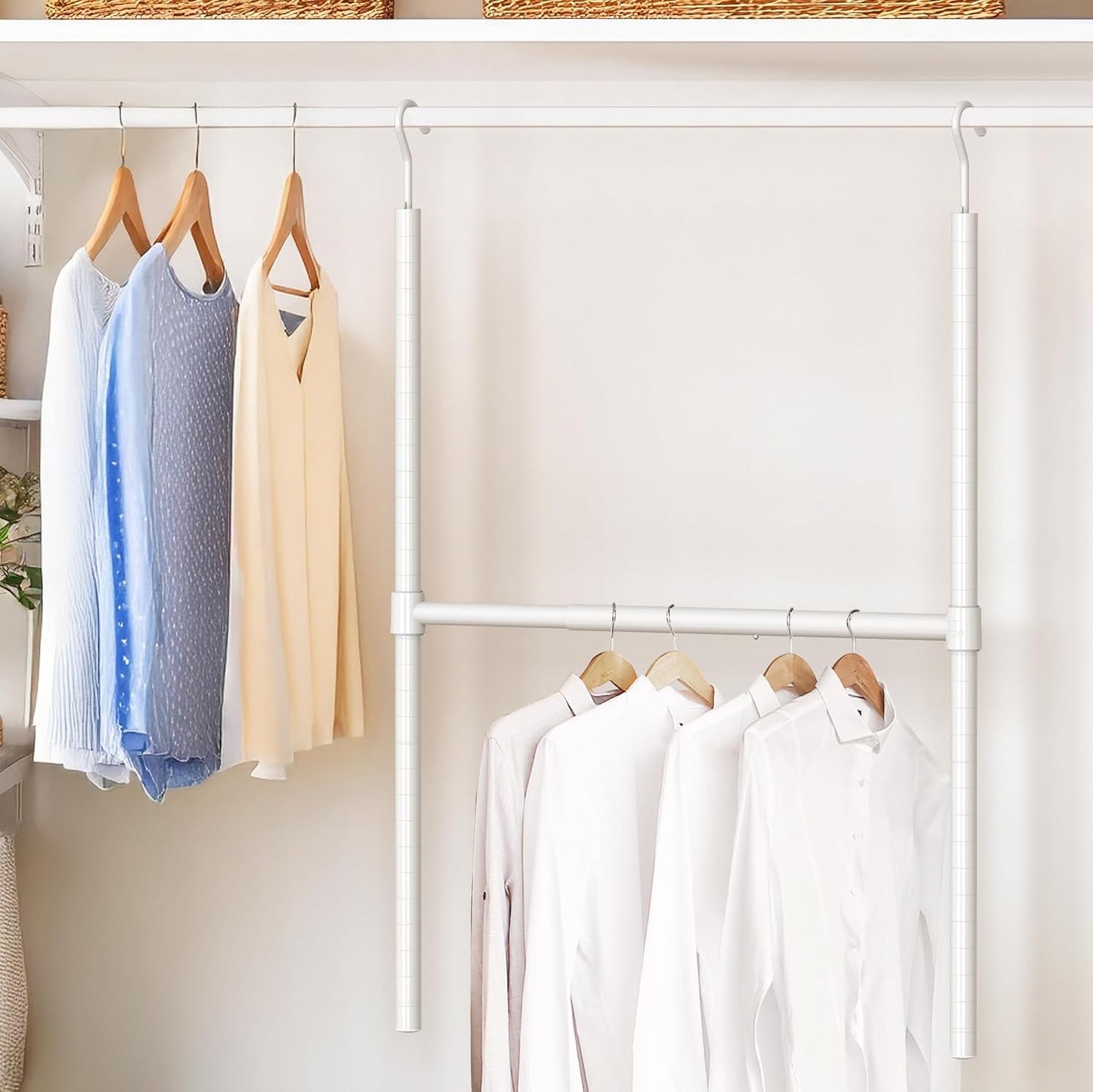 Double Closet Hanging Capacity with Expandable Heavy-Duty Steel Rod