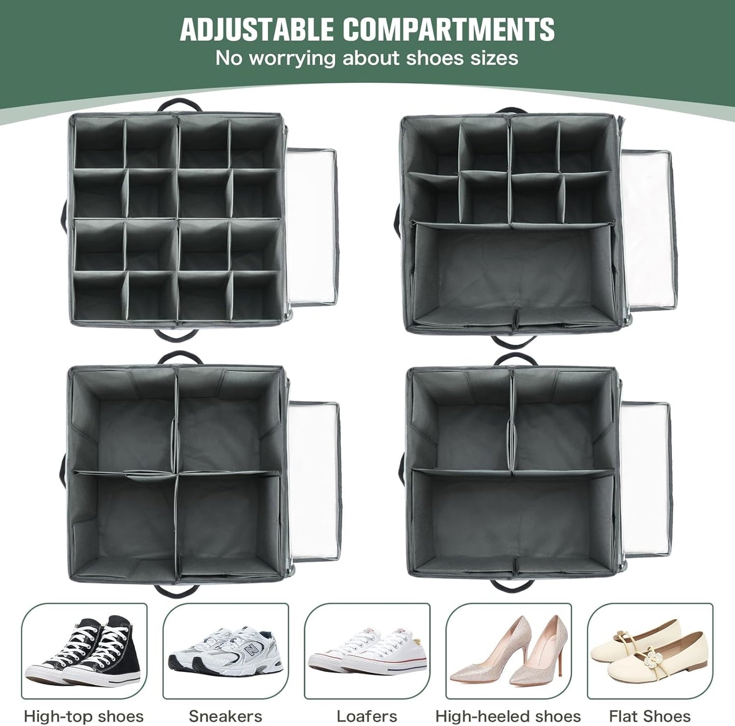 Heavy-Duty Foldable Shoe & Closet Organizer Box with Adjustable Dividers