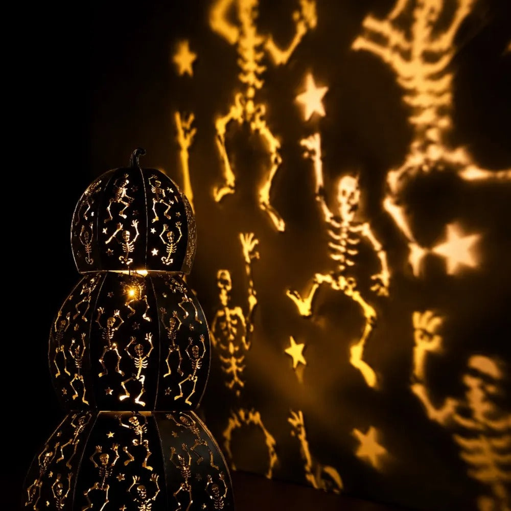✨ Stackable LED Pumpkin Lanterns with Skull & Skeleton Shadows