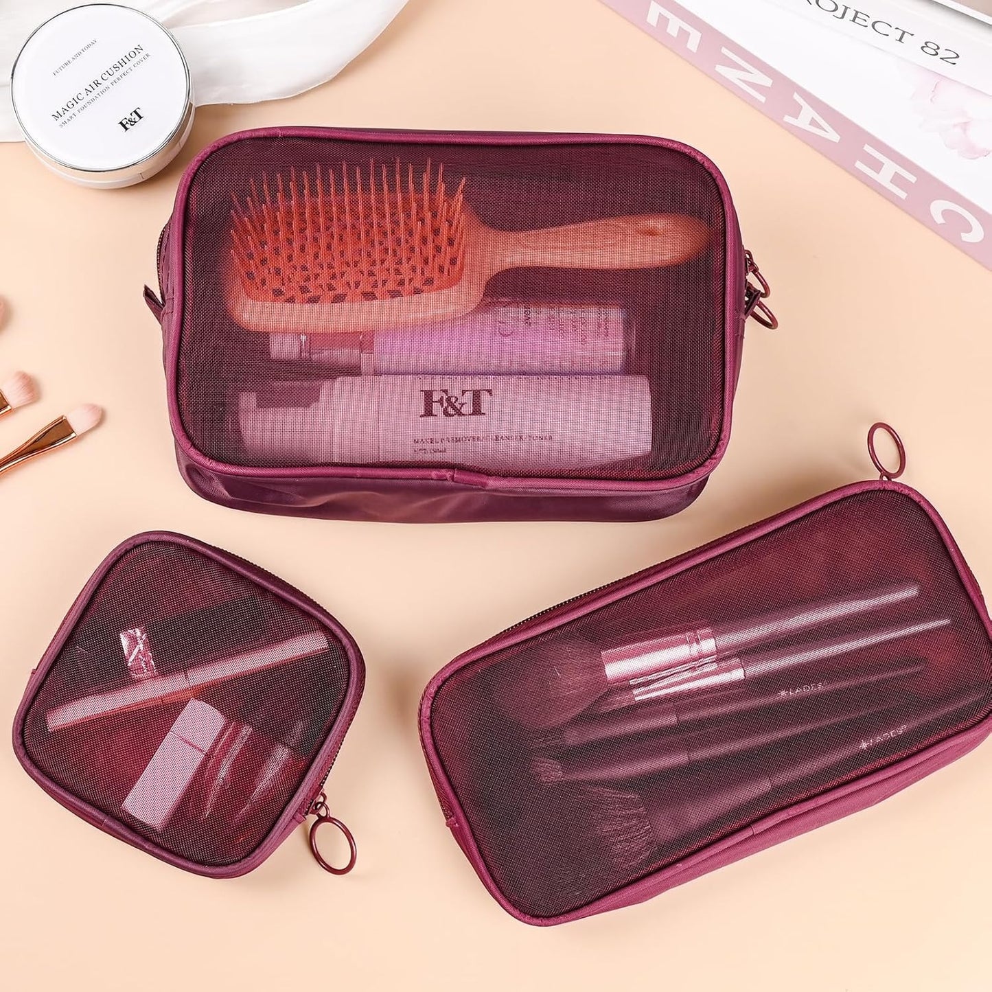 4-Piece Mesh Makeup Bag Set — See, Pack & Organize Everything Faster