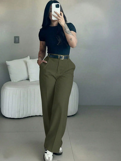 High-Waist Straight-Leg Pants