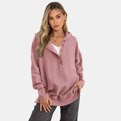 Women's V-Neck Button Lightweight Casual Hoodie