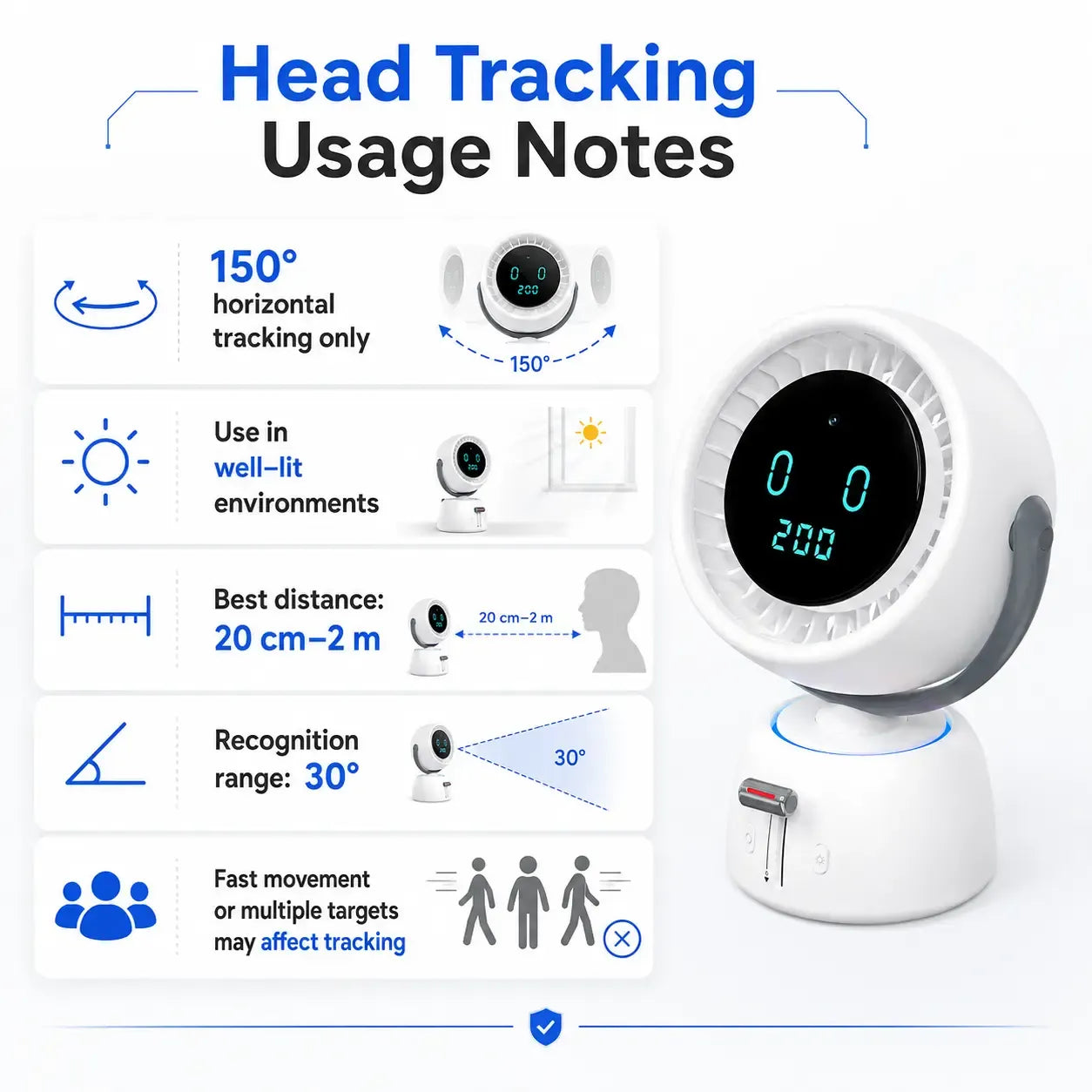 ❄️ AI Face-Tracking Desk Fan – 200-Speed Quiet Cooling with Digital Display & Type-C Charging