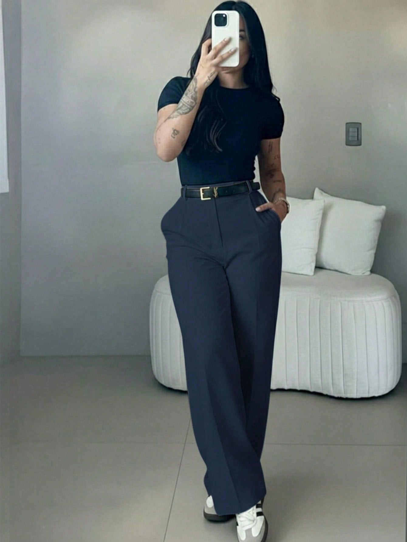 High-Waist Straight-Leg Pants