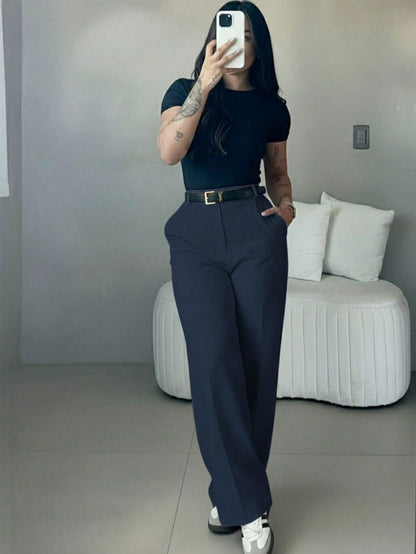 High-Waist Straight-Leg Pants