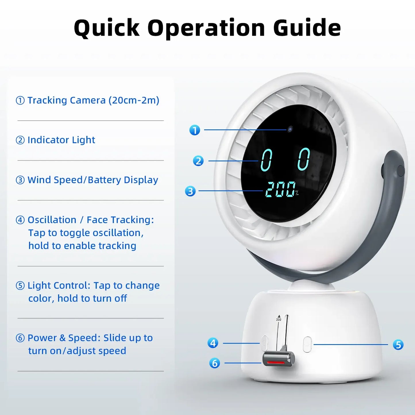 ❄️ AI Face-Tracking Desk Fan – 200-Speed Quiet Cooling with Digital Display & Type-C Charging
