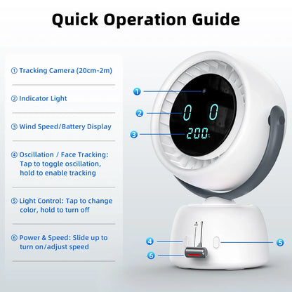 ❄️ AI Face-Tracking Desk Fan – 200-Speed Quiet Cooling with Digital Display & Type-C Charging