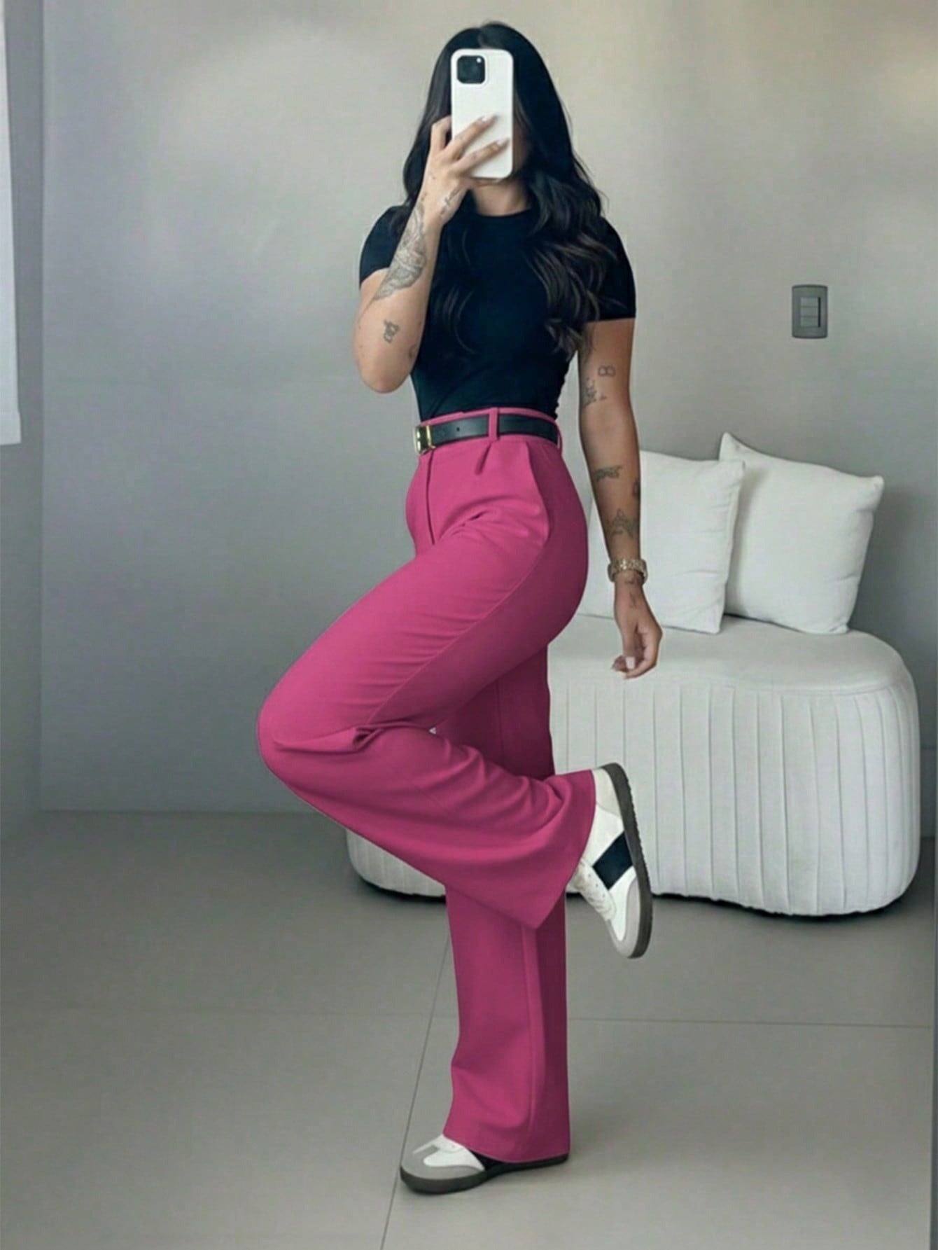High-Waist Straight-Leg Pants