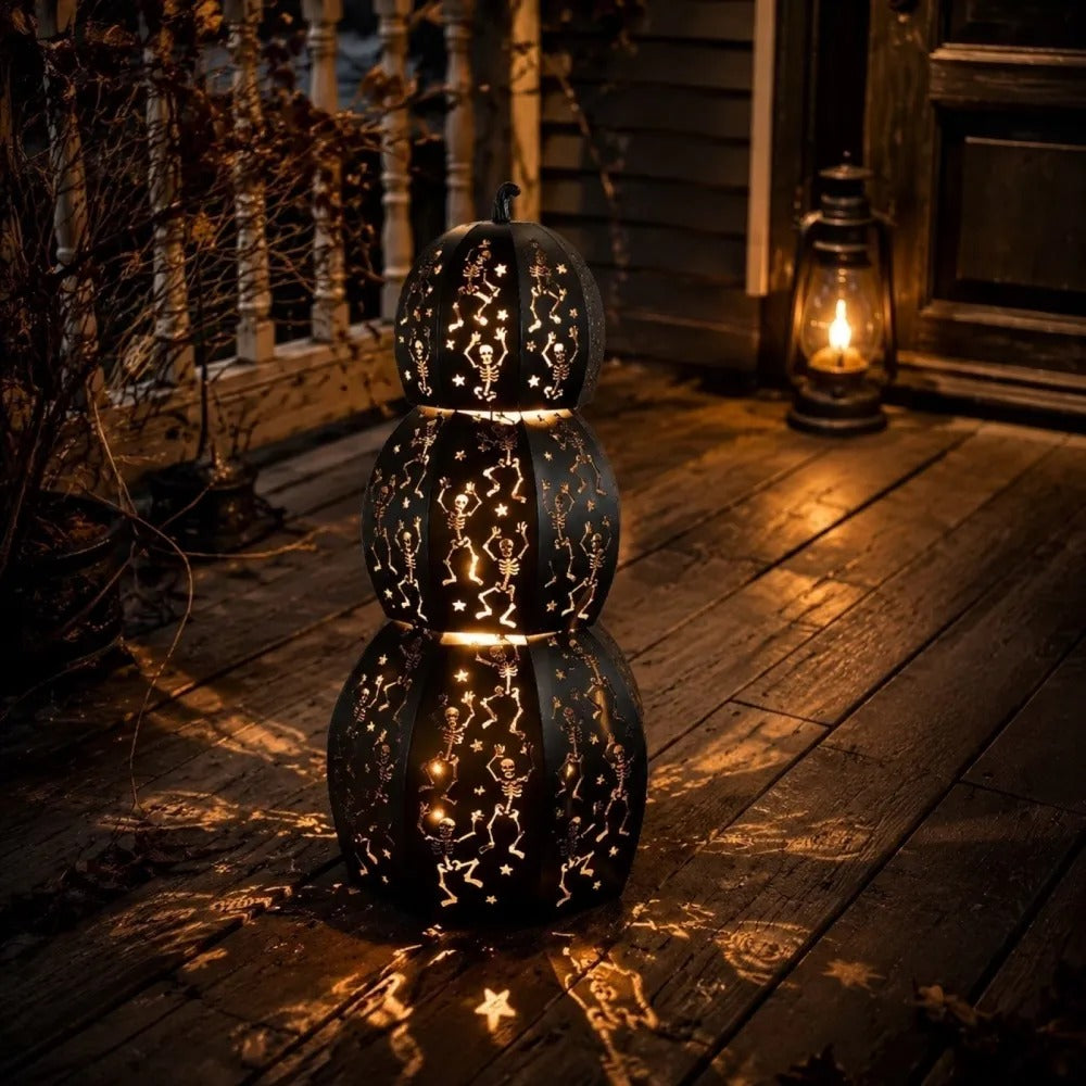 ✨ Stackable LED Pumpkin Lanterns with Skull & Skeleton Shadows