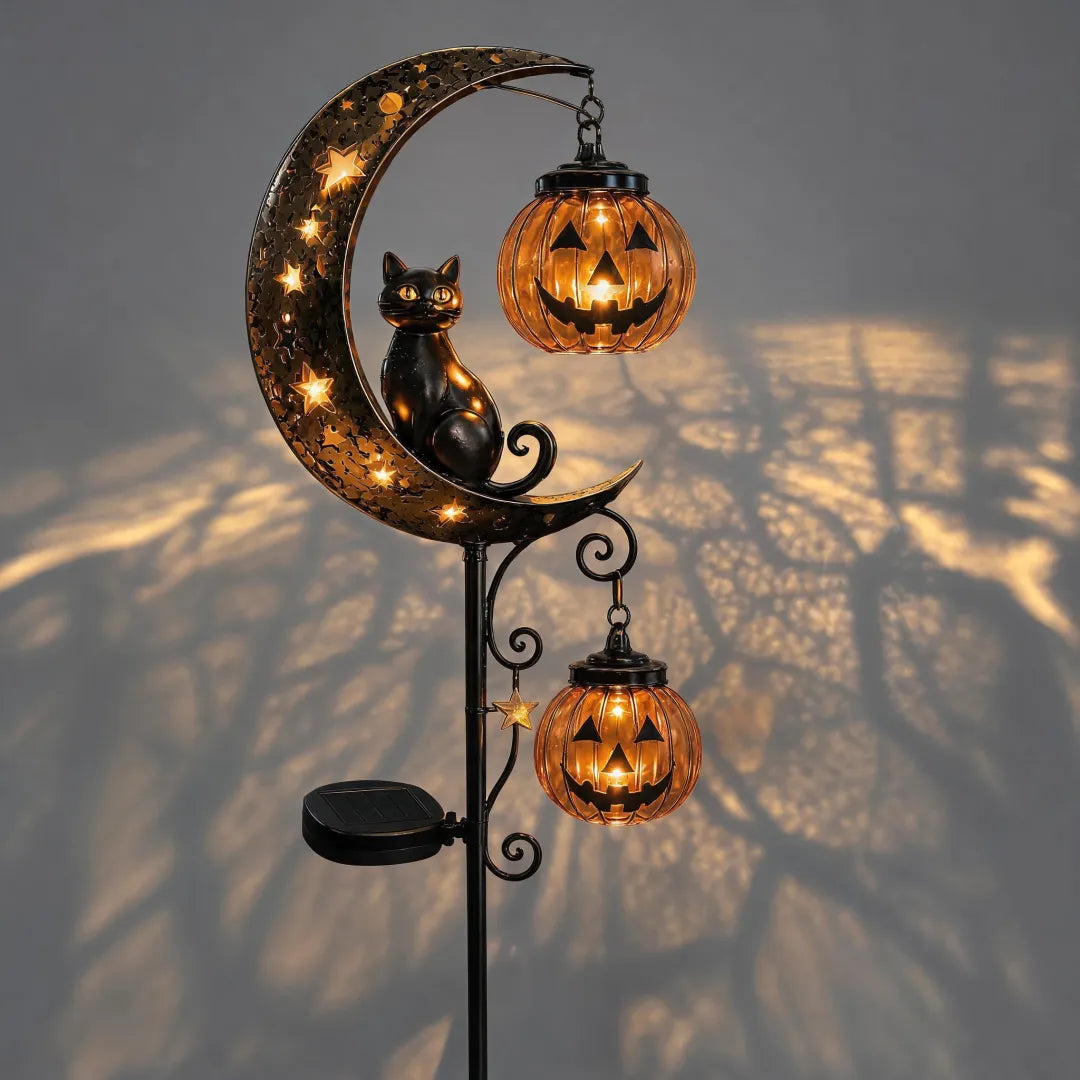 Solar Halloween Cat Garden Stake Lights – Outdoor Pumpkin Moon Yard Decor