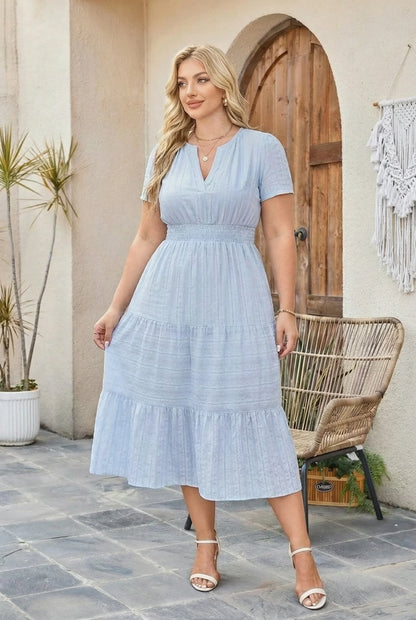 Women's Summer 2026 Casual Maxi Dress Lightweight Short Sleeve V Neck Boho Dress with Pockets