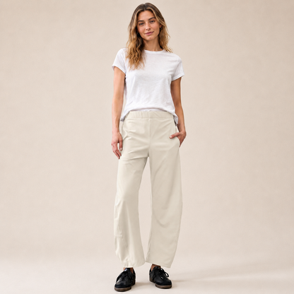 Women's Mid Rise Barrel Leg Pants, Elastic Waist Baggy Casual Trousers with Pockets